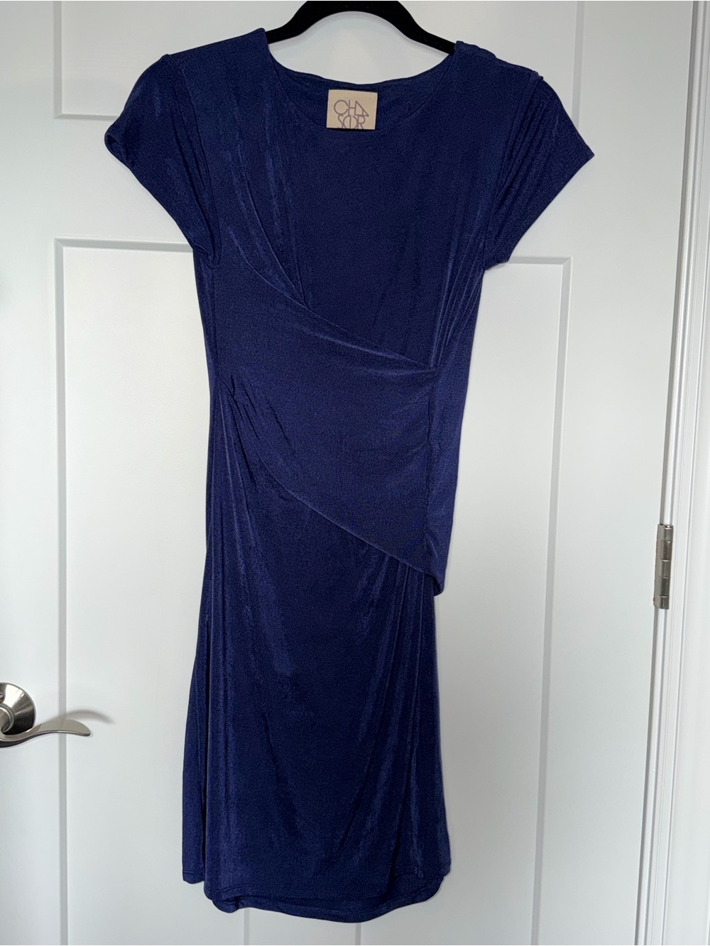 NWOT Chaser Navy Faux Wrap Front Short Sleeve Knee Length Dress